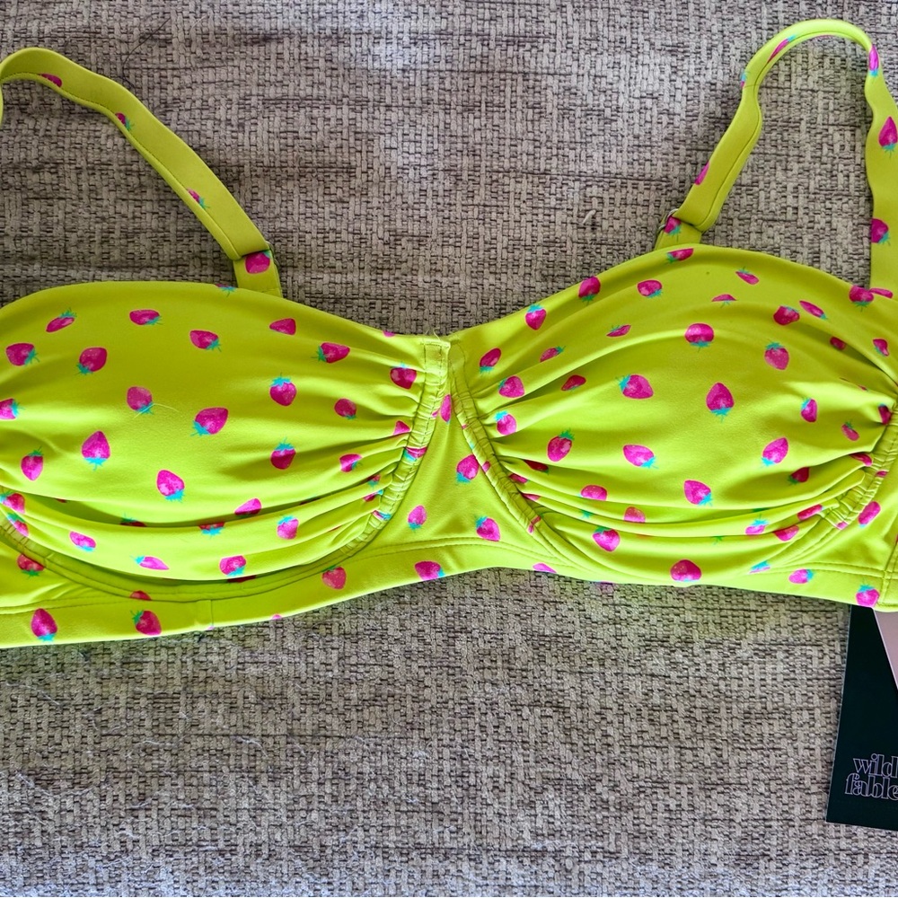 Wild Fable Neon Yellow Bikini Top with Pink Strawberries